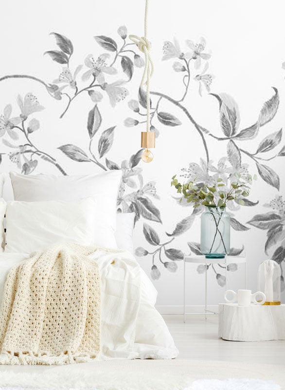 Black & White Embroidered Flower Wall Mural hero image