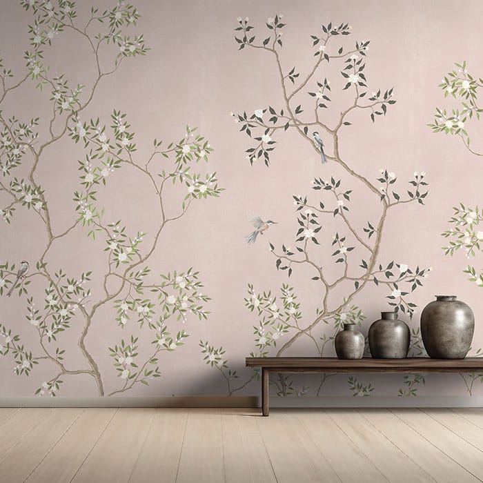 pink chinoiserie tree wallpaper mural pattern image