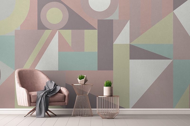 orange & green modern geometric wallpaper mural hero image