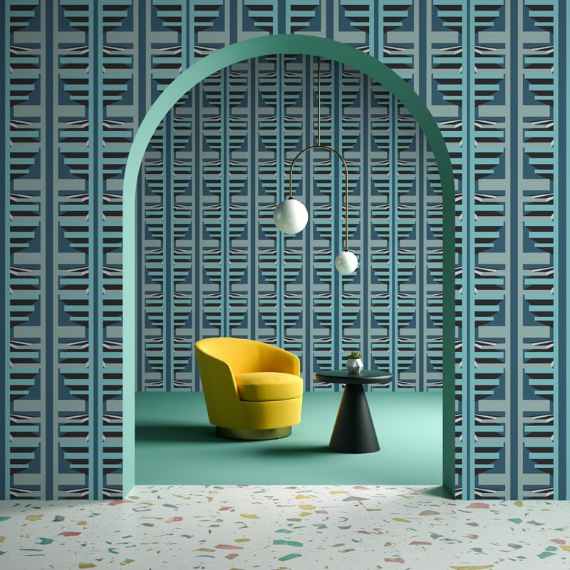 blue funky geometric wallpaper hero image