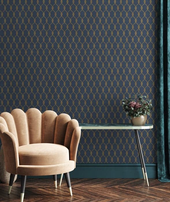 Blue & Gold Vintage Trellis Wallpaper Mural hero image