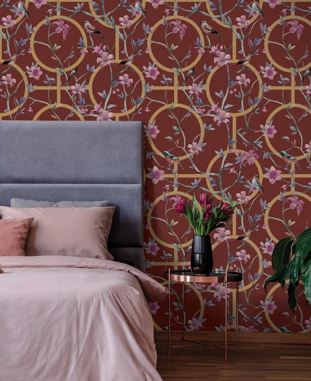 red floral geometric wallpaper hero image