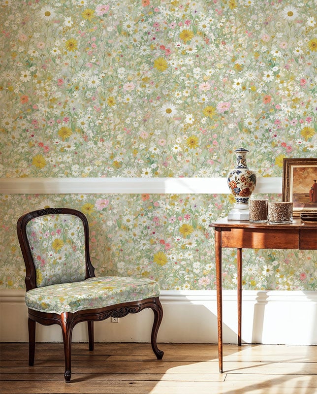 white & yellow floral meadow wallpaper pattern image