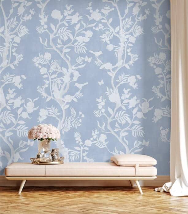 White chinoiserie bird wallpaper hero image