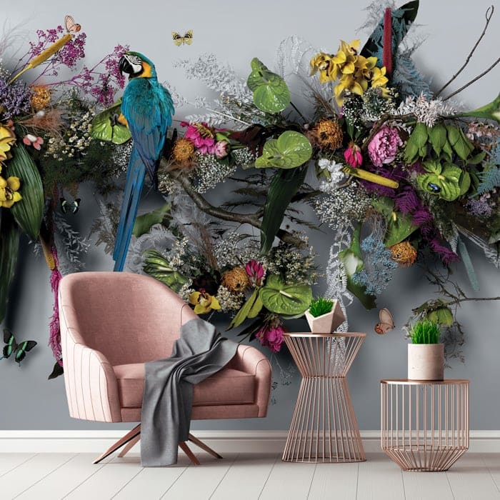 wedgwood wonderlust wall mural in dusk with chair