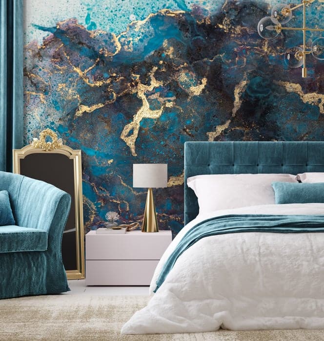 luxury blue & gold marble wallpaper mural hero image
