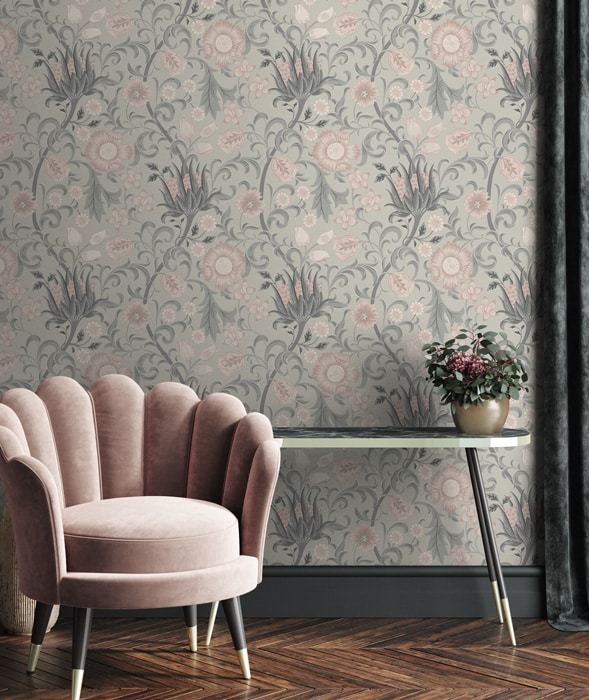 grey & pink boho flower wallpaper pattern image