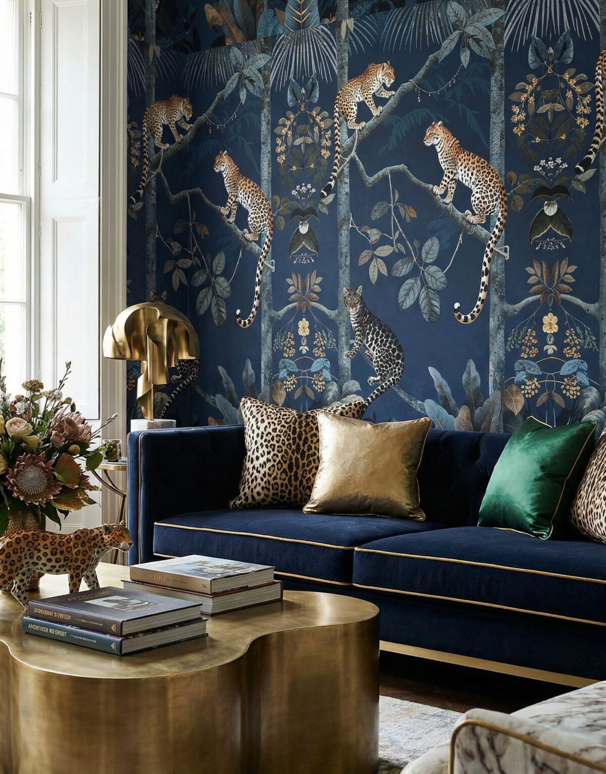 maximalist panthera wallpaper living room