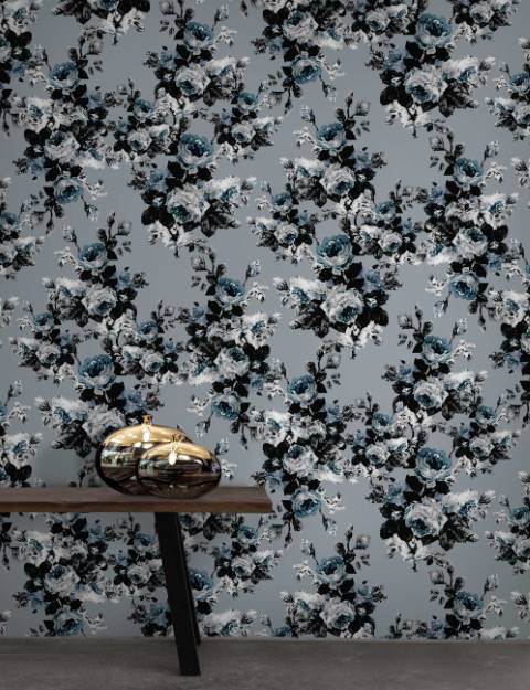 Blue & Grey Elegant Rose Flower Wallpaper hero image