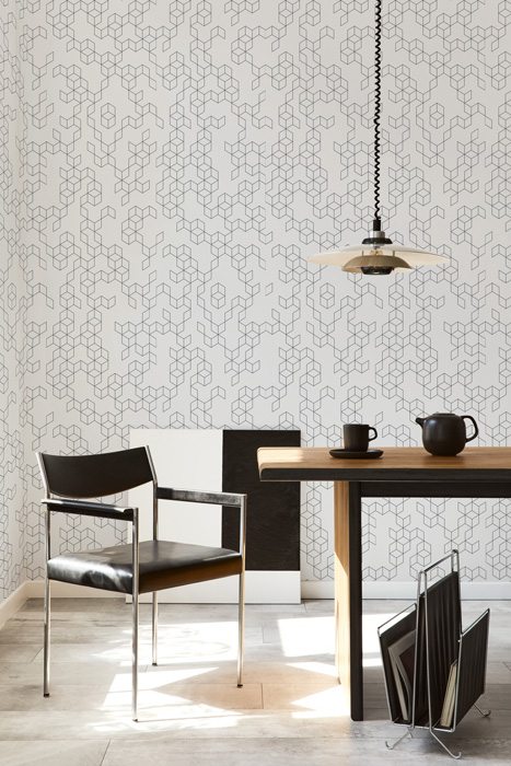 Grey Modern Geometric Designer Dining Room Wallpaper