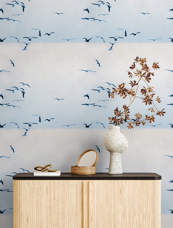 Blue Vintage Sea Bird Wallpaper hero image