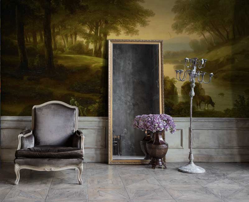 classical painted forest wall mural