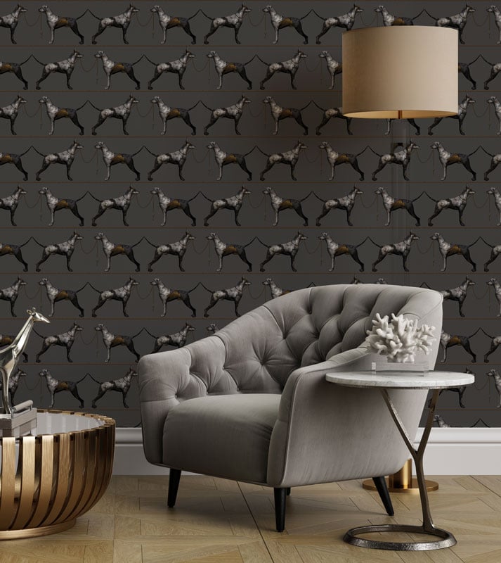 Grey Floral Dog Pattern Wallpaper hero image