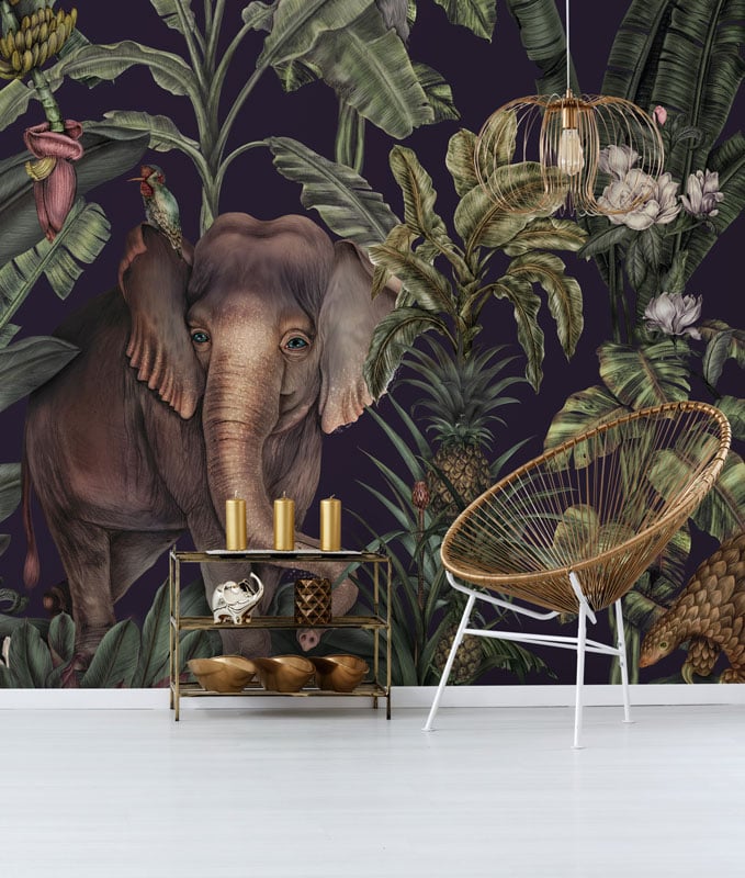Blue & Green Tropical Elephant Wallpaper Mural hero image