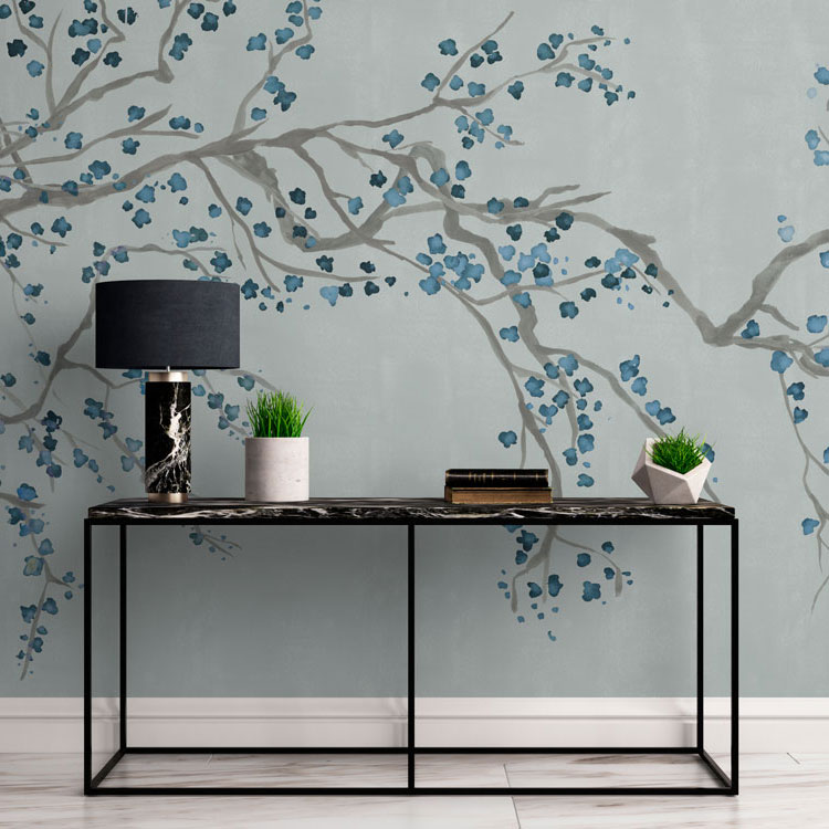 blue deisgner cherry blossom wallpaper