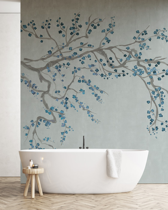 Blue Cherry Blossom Wallpaper Mural