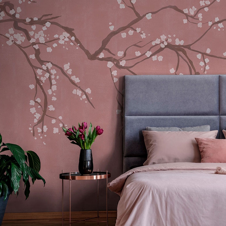 pink cherry blossom designer wallpaper