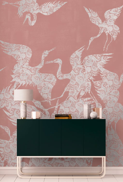 pink & silver metallic crane wallpaper hero image