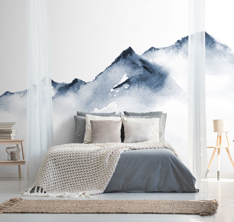 Blue & White Abstract Mountain Wall Mural hero image