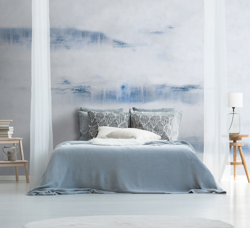 Blue abstract lake bedroom wall mural