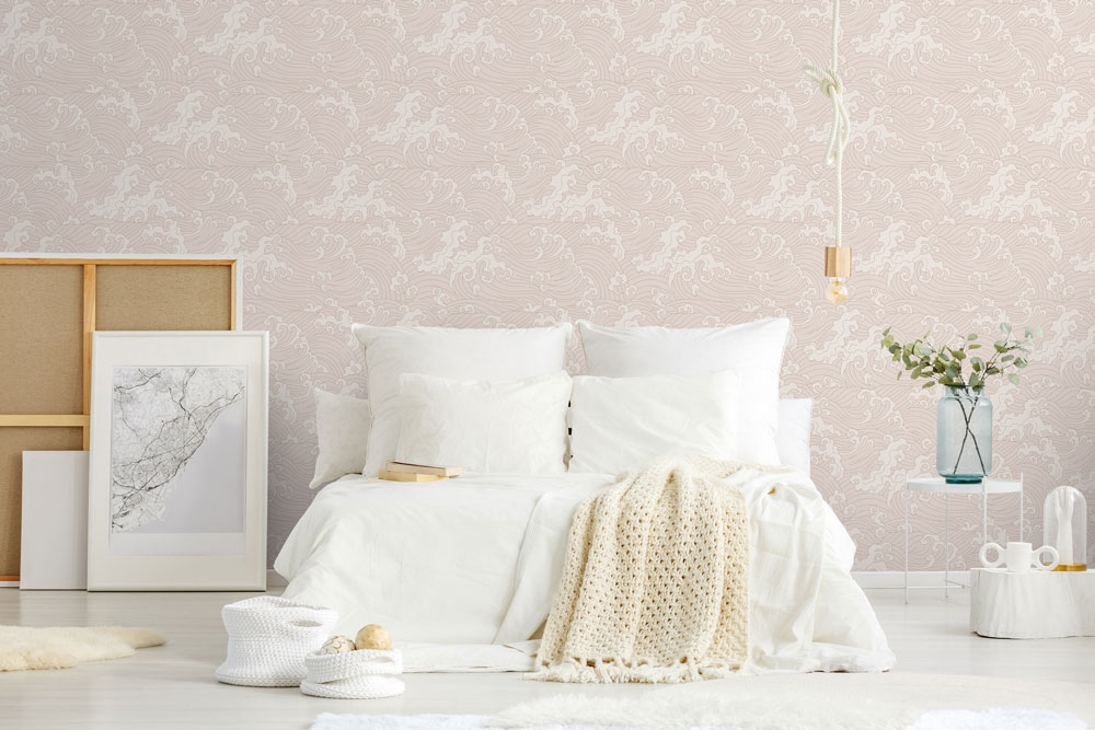 Pink Japanese Wave bedroom wallpaper