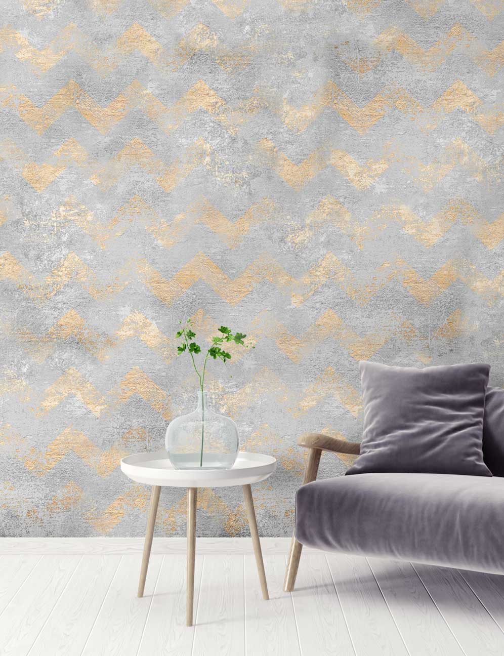 Gold & Grey Shabby Pattern Wallpaper hero image