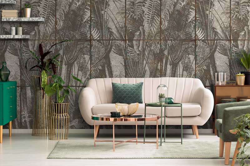 vintage rainforest wallpaper in living room