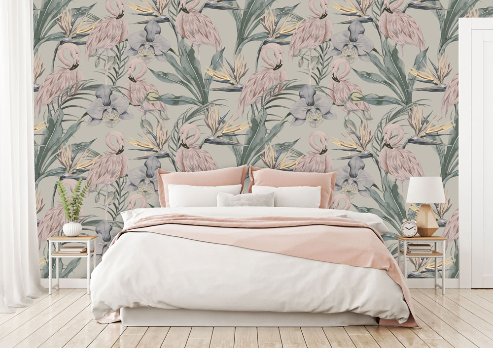 Pastel Tropical Flamingo bedroom wallpaper