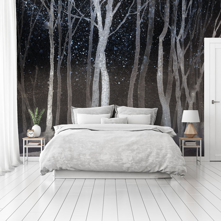 Black & White Watercolour Forest Wall Mural
