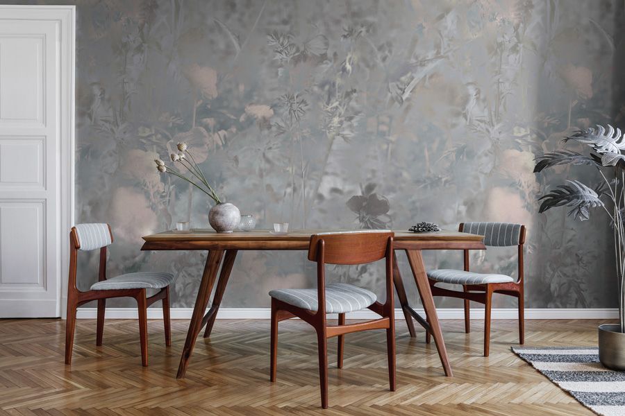 Transitional Dining Room Wallpaper and Raised Panels  Dining room  wallpaper Sitting room design Open concept dining room