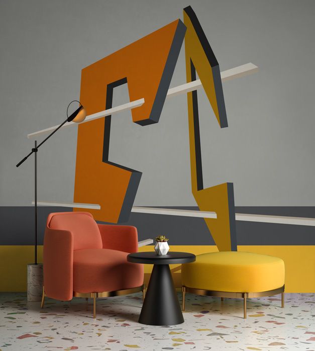 Grey and yellow abstract geometric wall mural 