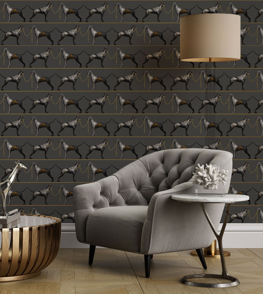 Grey Gold Metallic Dog Stripe, Gold Feature Wall Living Room Designs