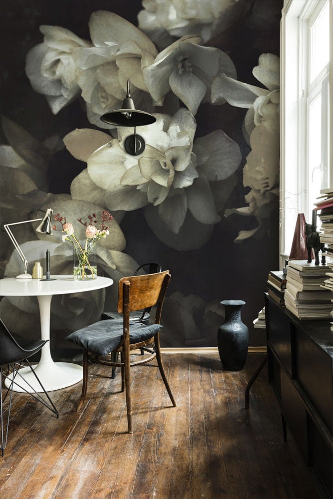 Black Cream Floral Wallpaper Mural Feathr Wallpapers