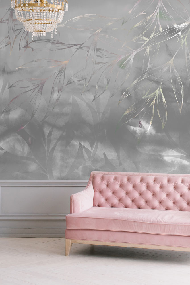 Silver Floral Abstract Wallpaper Mural hero image