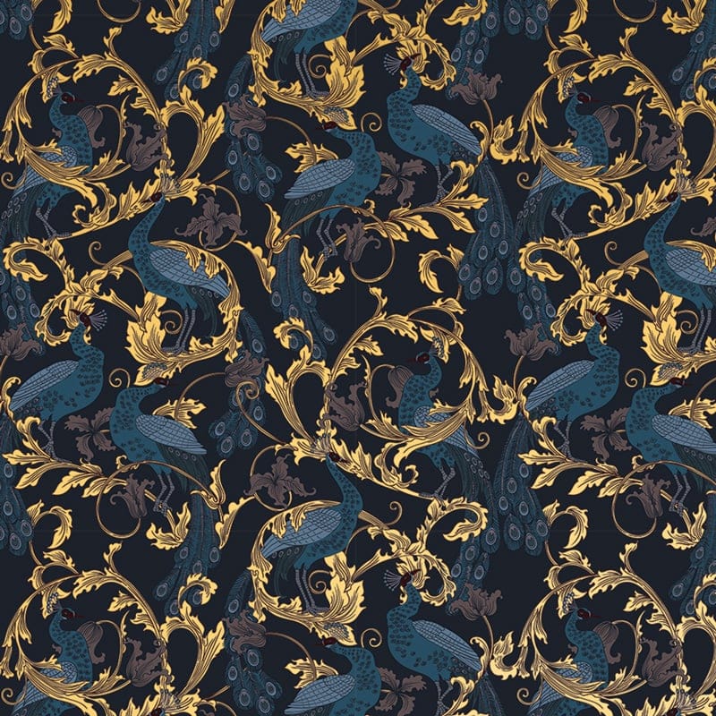 Blue & Gold Vintage Peacock Wall Mural Feathr Wallpapers