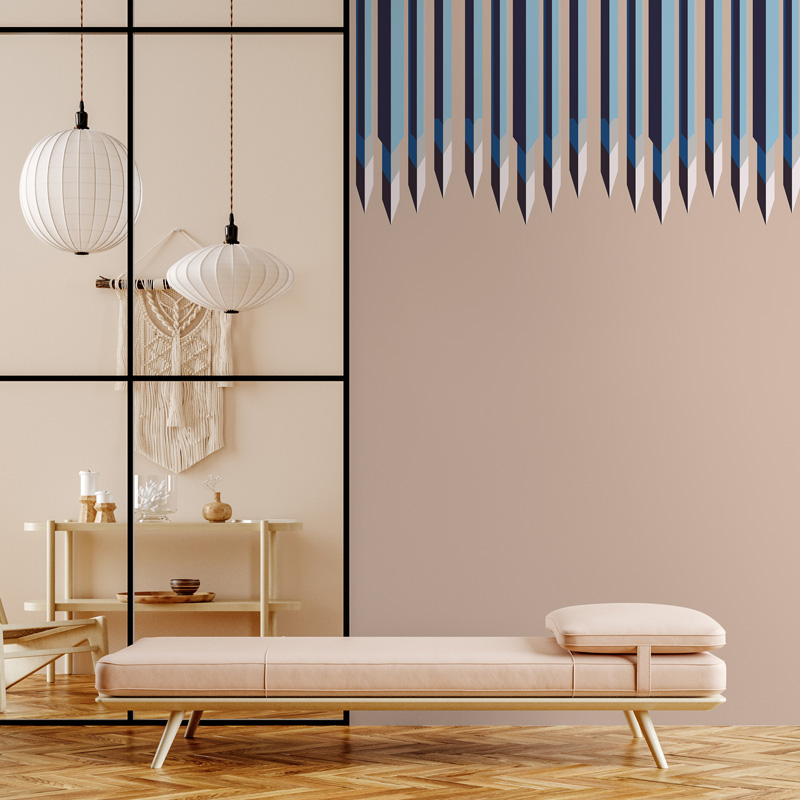 FE23902-cream blue geometric stripe wallpaper in living room