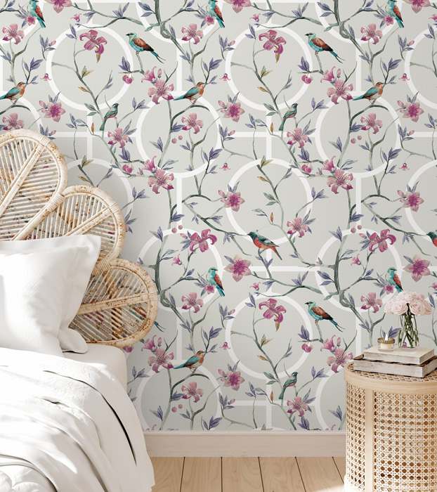 grey floral geometric wallpaper hero image