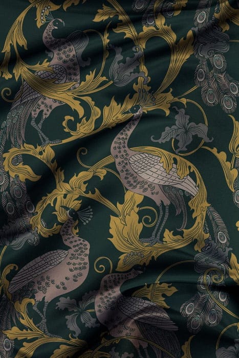 green designer peacock fabric panel image