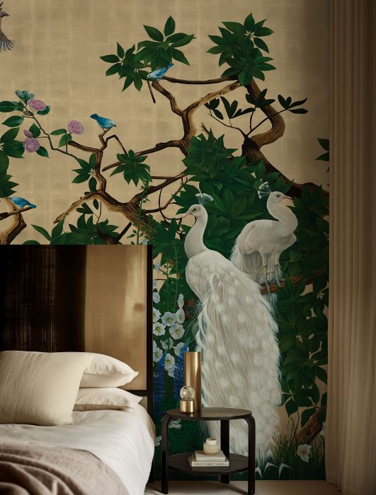 gold-peacock-wallpaper-Veras-Garden-bedroom