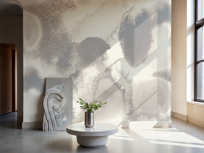 Grey white abstract watercolour wall mural
