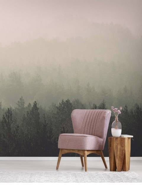 Pink & Green Vintage Forest Wall Mural hero image