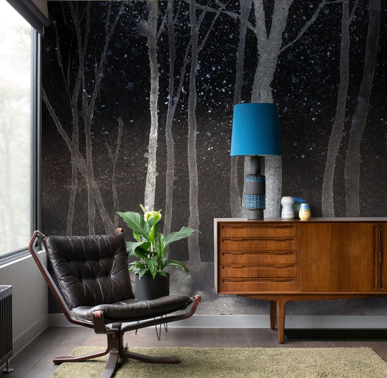 Black & White Watercolour Forest Wall Mural hero image