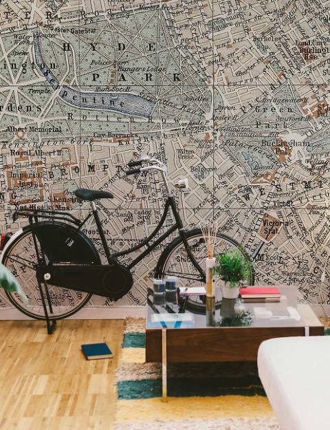 White Cream Vintage London Map Wall Mural Feathr Wallpapers