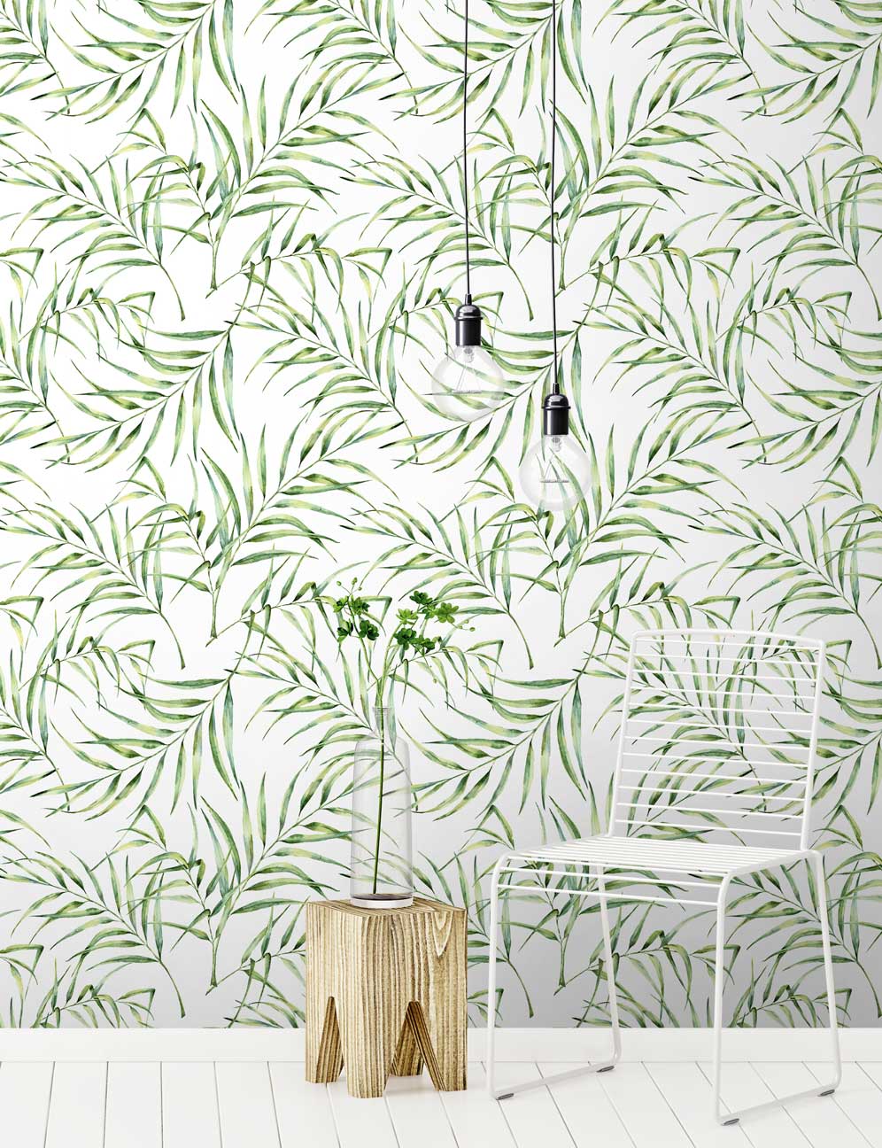 Green White Watercolour Palm Leaf Wallpaper Feathr Wallpapers