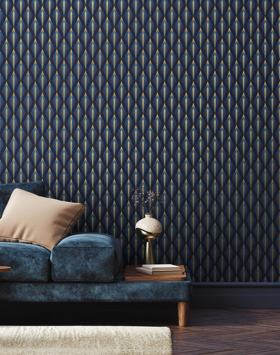 Blue & gold art deco geometric wallpaper - Feathr™ Official Site