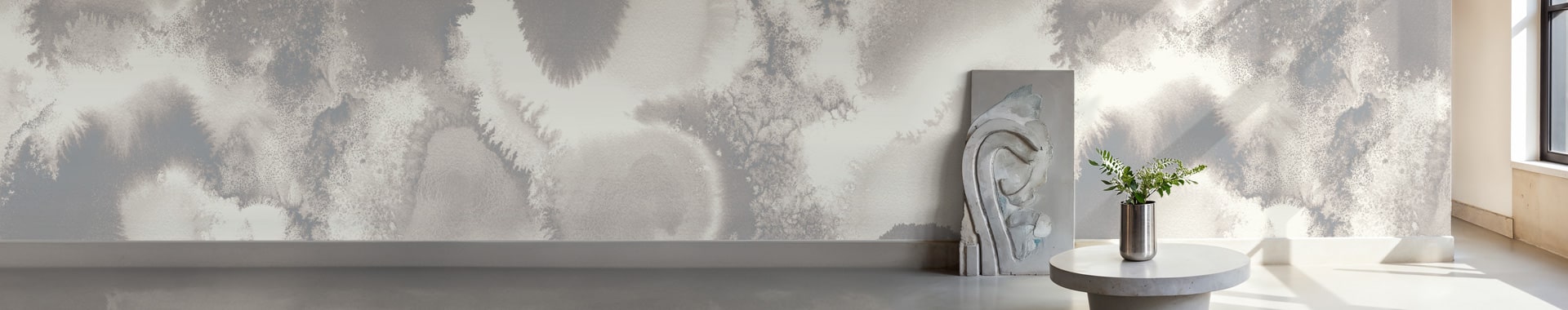 Grey white abstract watercolour wall mural
