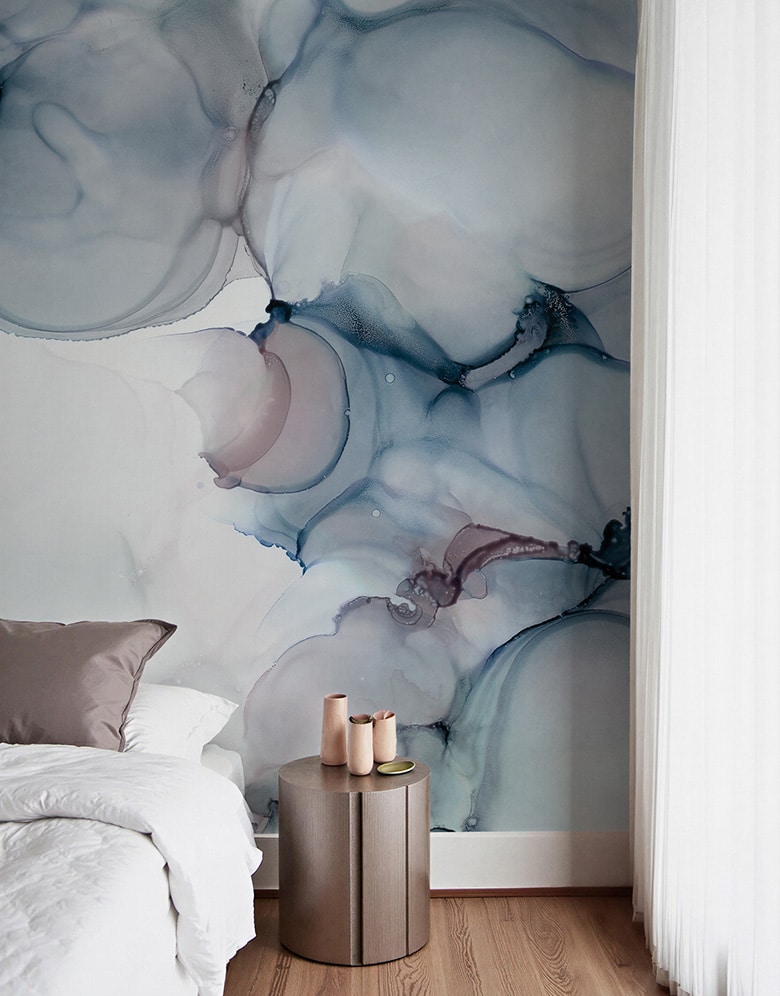 sacred smoke blue watercolour wall mural bedroom